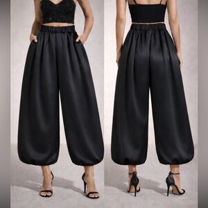 NWT DOSE black Satin Balloon Hem Wide-Leg Pants size M